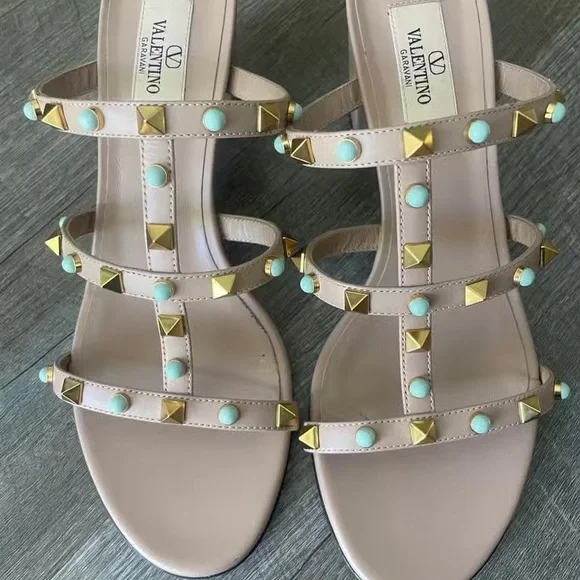 Valentino Women's Sandals with Gold and Turquoise Studs - Picture 6 of 9